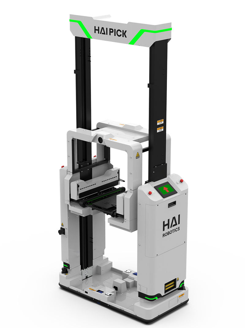 HaiPick A3S AMR Robot performing vertical warehouse lifting