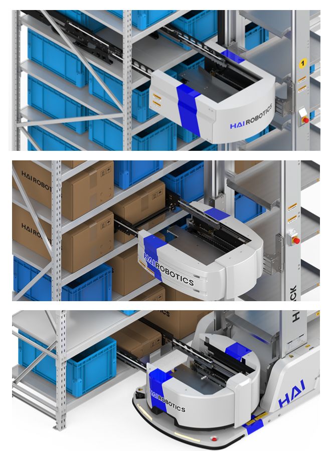 Goods-to-person AMR operating in narrow aisle fulfillment