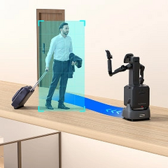 Pudu FlashBot Arm performing autonomous delivery in a hotel lobby