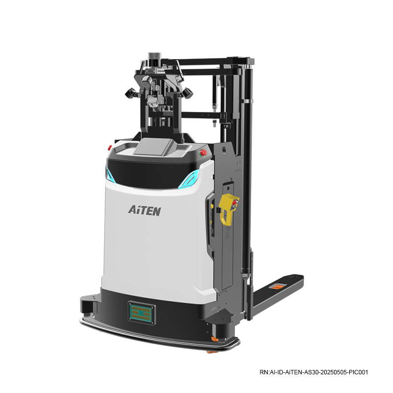AiTEN AS30 autonomous stacking robot lifting heavy pallets