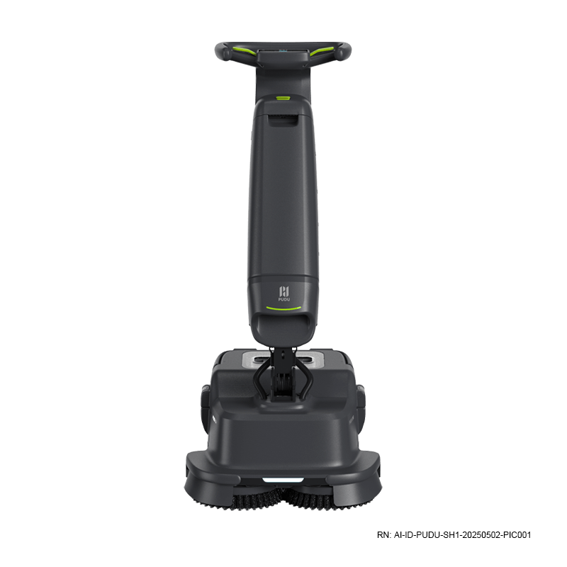 PUDU SH1 upright scrubber dryer in commercial settin