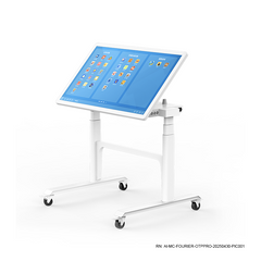 Child using OTPavos Pro touchscreen therapy system with therapist supervision
