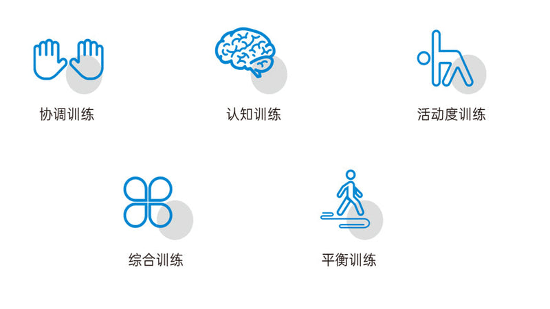 Icons Panel: "Five training modules of StellarMotus: coordination, cognition, strength, space, balance"