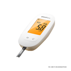 Yuwell 580 blood glucose monitor with test strip inserted