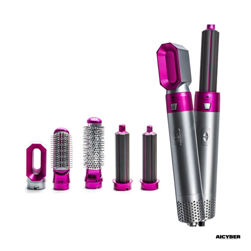 5 in 1 Hair Dryer Brush with Automatic Hair Rollers (Fuchsia)-aicyberinfo.com.au