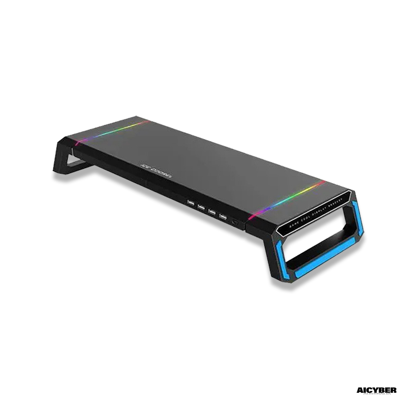 RGB Gaming Lights Monitor Stand Riser with USB Port (Black)-aicyberinfo.com.au
